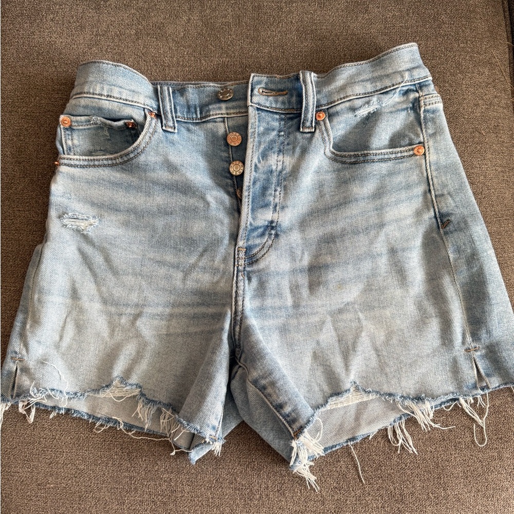 Blue Jean Shorts with Distressed Frayed Hem